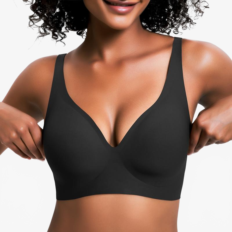 Black White V-Neck Bra