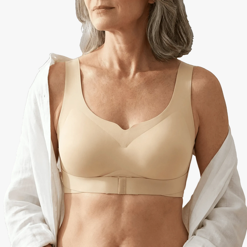 Beige Wireless Front-Closure Posture Bra